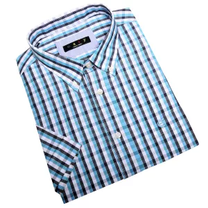 Chemise manches courtes carreaux turquoise marine  de 3XL à 8XL