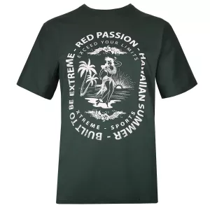 T-shirt imprimé Hawaii danseuse vert bouteille-3XL