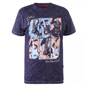 T-shirt D555 motif guitares Mélange de bleu marine-5XL