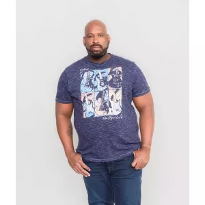 T-shirt D555 motif guitares Mélange de bleu marine-7XL