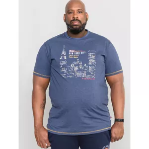 T-shirt D555 NYC Night Skyline Mélange de bleu-4XL