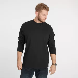 T-shirt long manche col rond noir confort-4XL