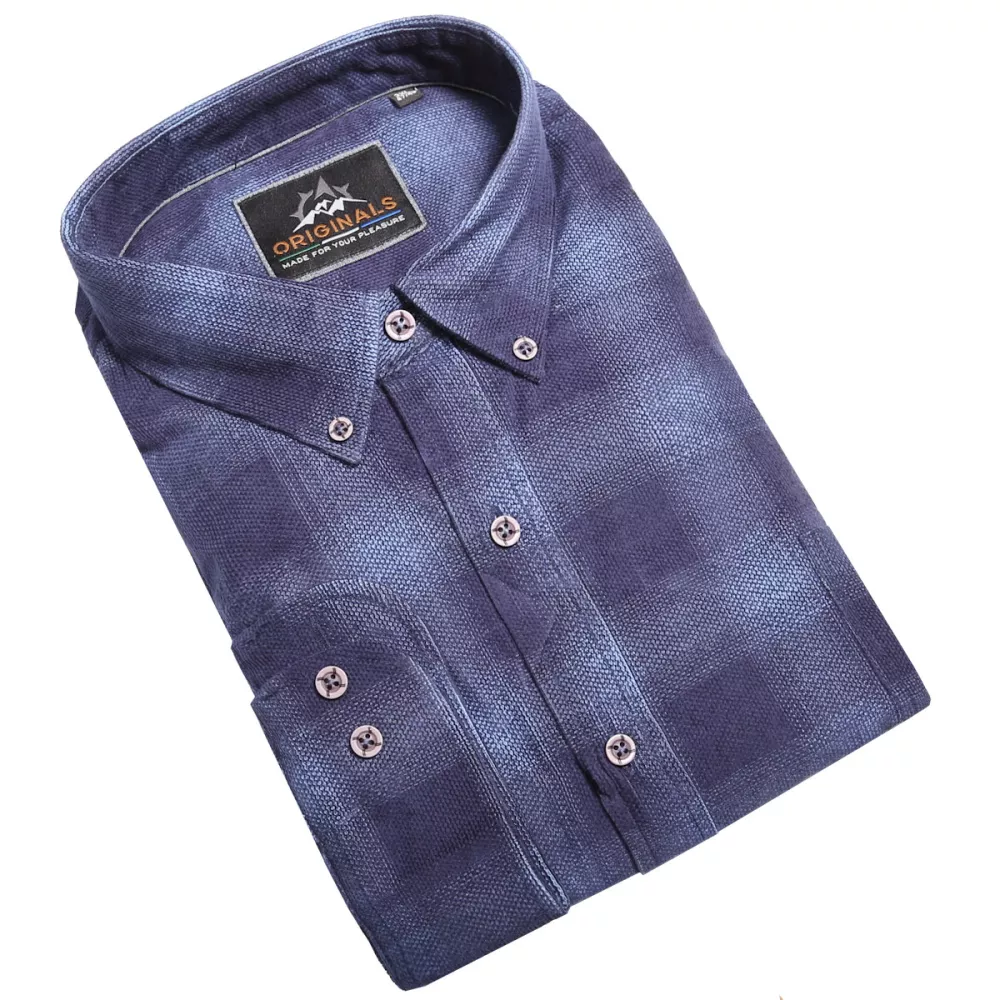 Chemise velours carreaux bleue manches longues-4XL