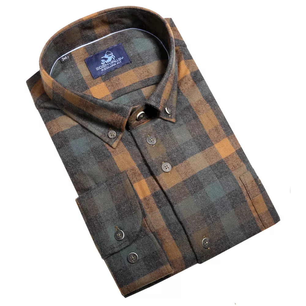 Chemise Flanelle carreaux ocre manche longue de 2XL à 6XL-2XL