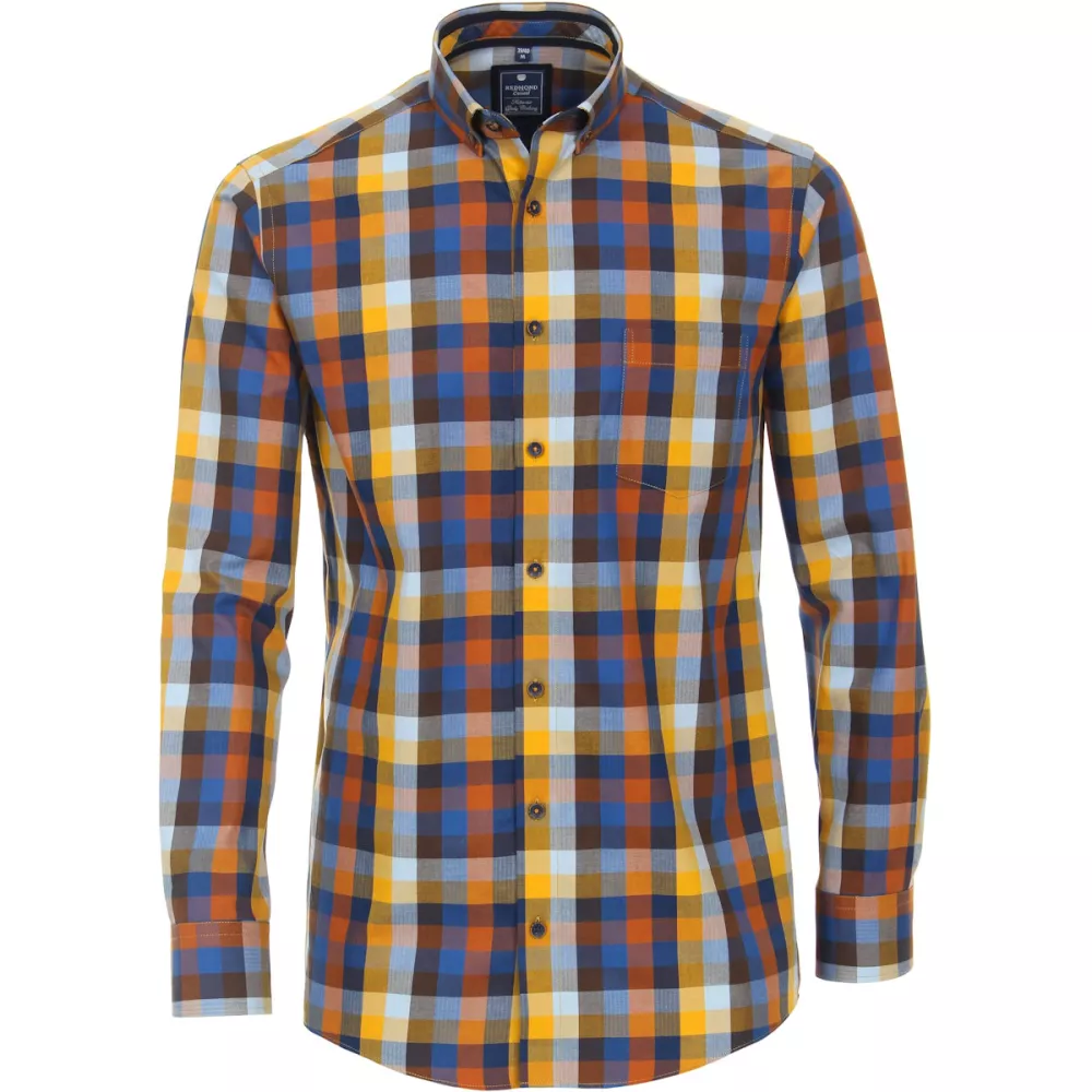 Chemise manche longue careaux jaune orange bleu  de 2XL à 6XL-6XL