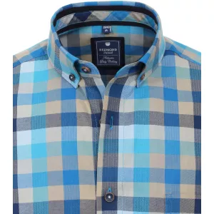 Chemise confort à carreaux turquoise, bleu et blanc-6XL