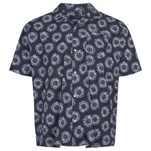 Chemise cuba imprimée bleu marine poche poitrine