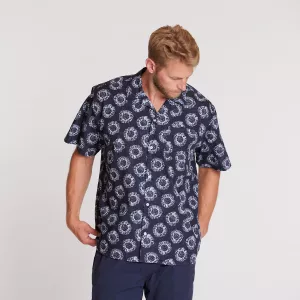 Chemise cuba imprimée bleu marine poche poitrine-3XL