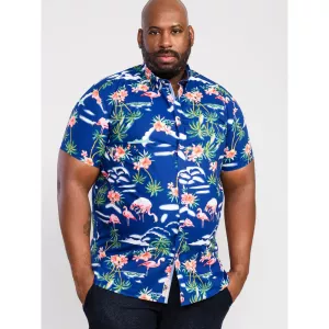 Chemise Hawaïenne bleue manche courte de 3XL à 6XL-4XL