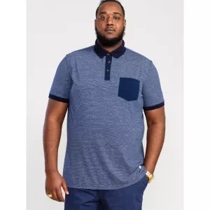 Polo contrasté poche poitrine Mélange de bleu marine-4XL