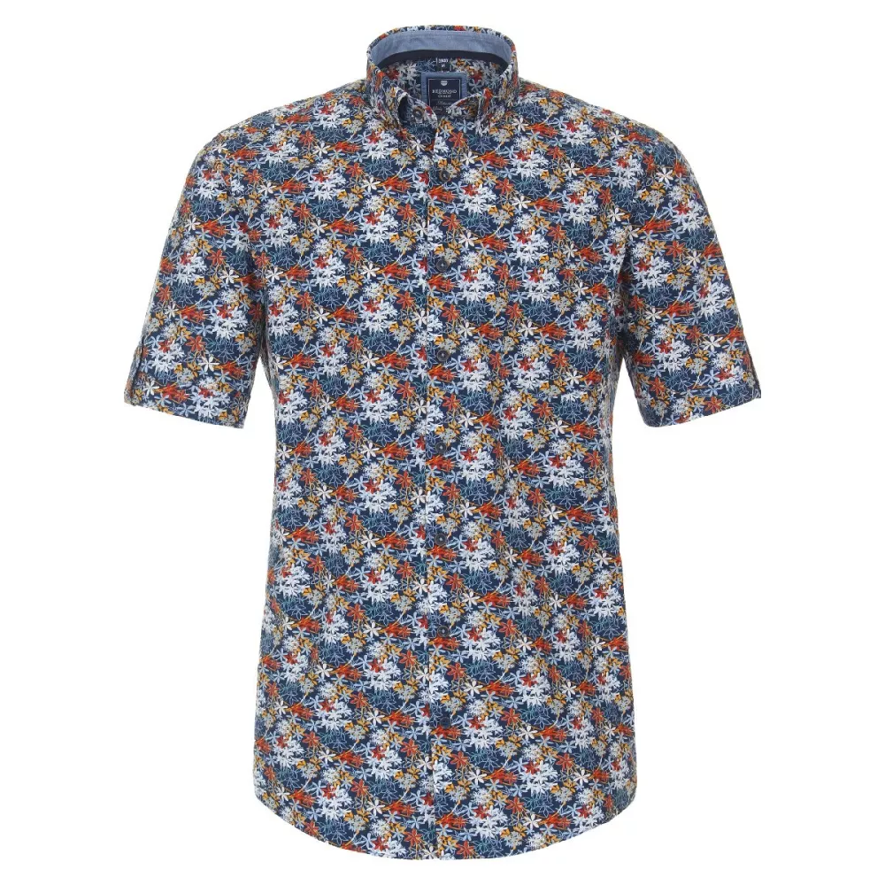 Chemise manche courte marine motif floral de 2XL à 7XL-4XL