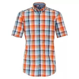 Chemise manche courte carreaux marine, turquoise, orange de 2XL à 7XL