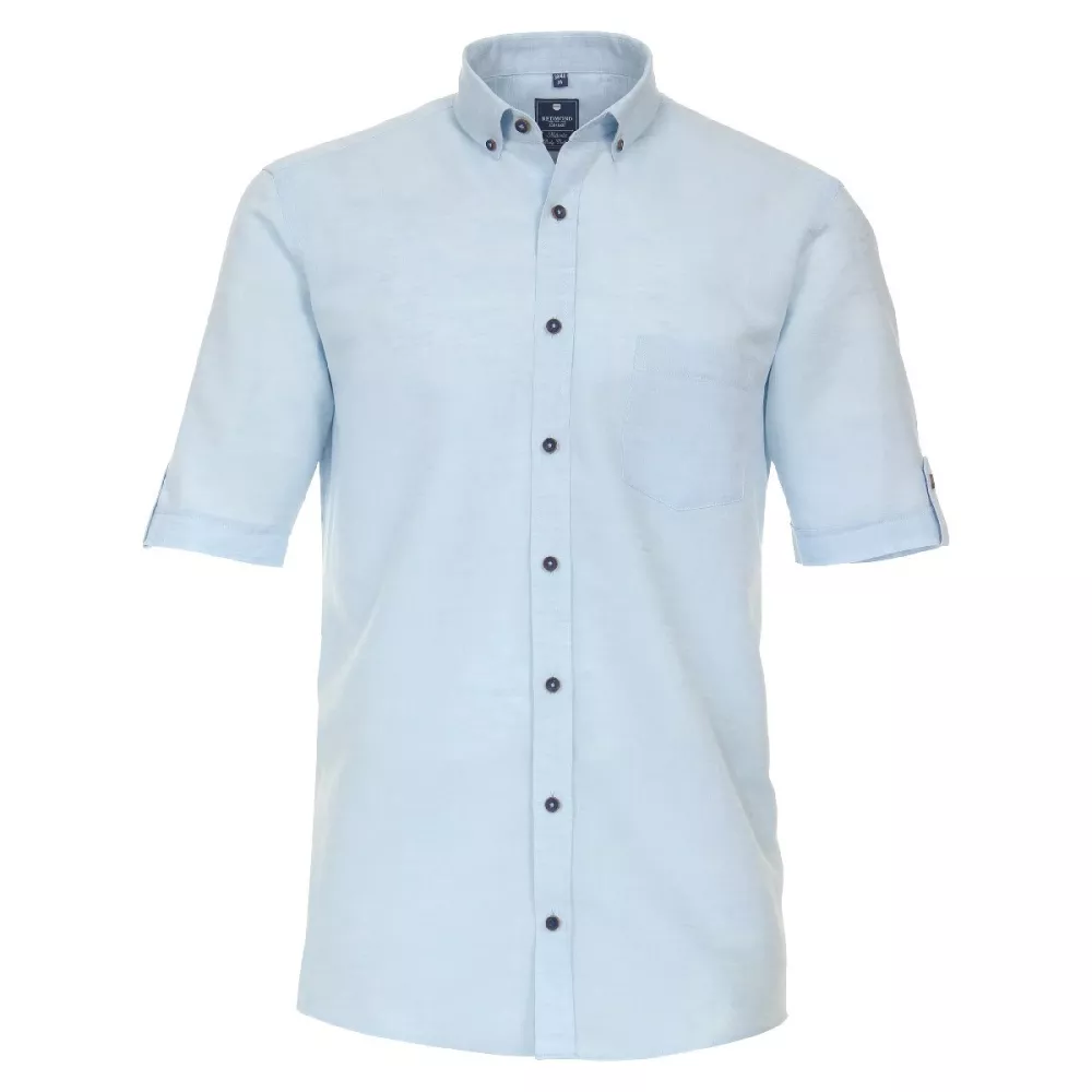 Chemise lin cotton manche courte bleu clair de 2XL à 6XL-4XL