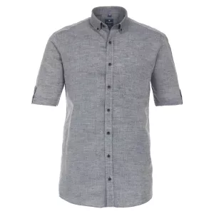 Chemise lin cotton manche courte bleu marine de 2XL à 6XL-5XL