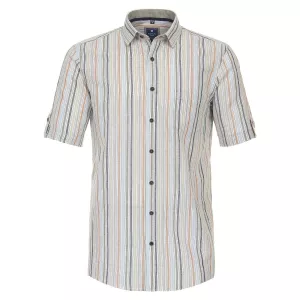 Chemise lin coton écrue lignée orange gris vert-2XL