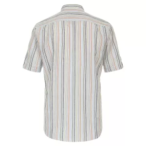 Chemise lin coton écrue lignée orange gris vert-6XL