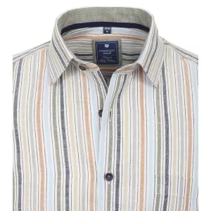 Chemise lin coton écrue lignée orange gris vert-2XL