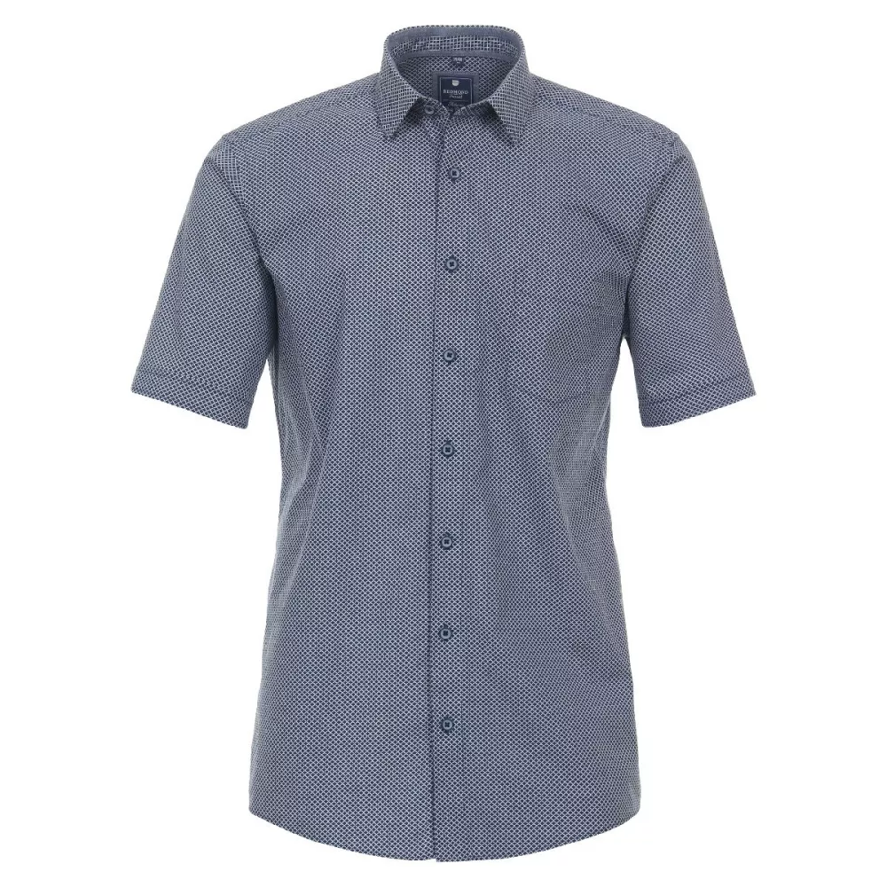 Chemise manche courte bleu foncé petit motif de 2XL à 6XL-2XL