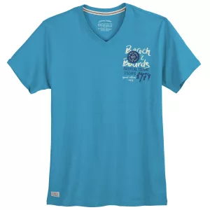 T-shirt col V Redfield bleu azur imprimé Beach 