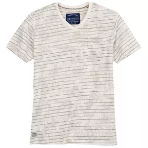 T-shirt col V imprimé floral blanc-cassé poche 