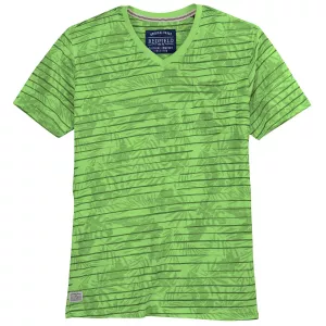 T-shirt col V imprimé floral vert poche 
