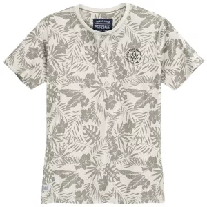 T-shirt blanc-cassé floral col Serafino estival-4XL