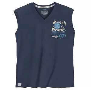 T-shirt sans manche col en V bleu denim foncé de 3XL à 10XL