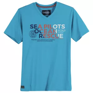 T-shirt col en V bleu azur Sea Pilots