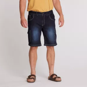 Bemuda jeans cargo bleu foncé délavé grande taille 2XL - 8XL-5XL