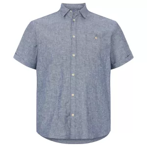 Chemise lin coton mélange de bleu clair poche poitrine-5XL