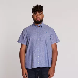 Chemise lin coton mélange de bleu clair poche poitrine-5XL