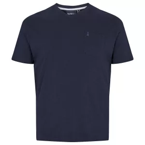 T-shirt col V uni poche poitrine bleu marine-7XL