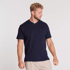 T-shirt col V uni poche poitrine bleu marine-2XL