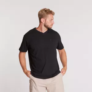 T-shirt col V uni poche poitrine noir-2XL