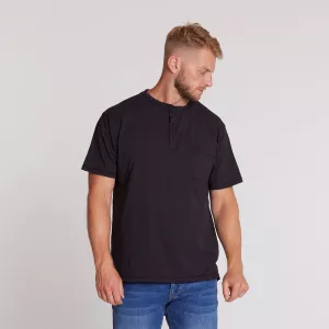 T-shirt col grand-père noir avec poche-3XL