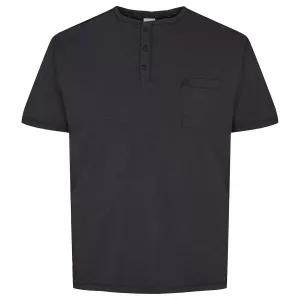 T-shirt col grand-père noir avec poche-5XL