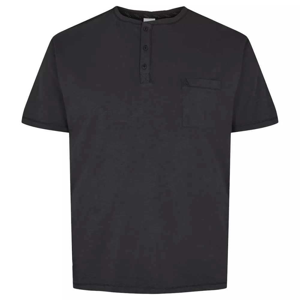 T-shirt col grand-père noir avec poche-3XL