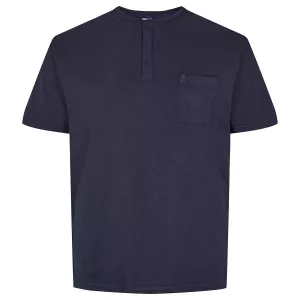 T-shirt col grand-père bleu marine avec poche