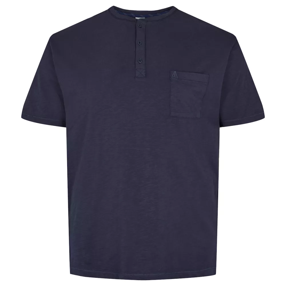 T-shirt col grand-père bleu marine avec poche-5XL