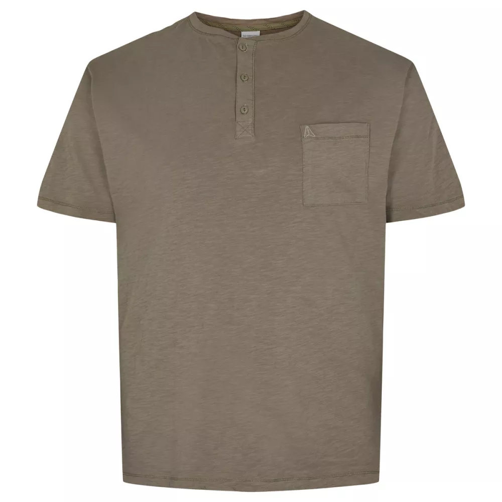 T-shirt col grand-père vert olive avec poche-4XL