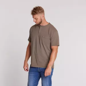 T-shirt col grand-père vert olive avec poche-4XL