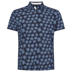 Polo manche courte bleu motif floral motif palmier