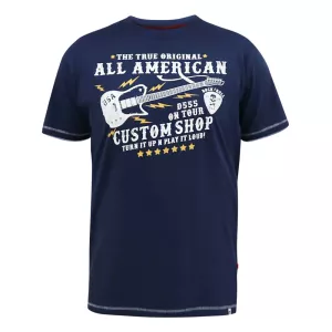 T-shirt D555 bleu marine motif guitare vintage