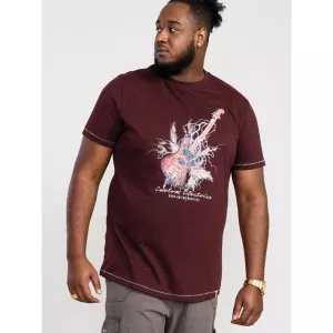 T-shirt D555 Mélange de bordeaux motif guitare électrique-4XL