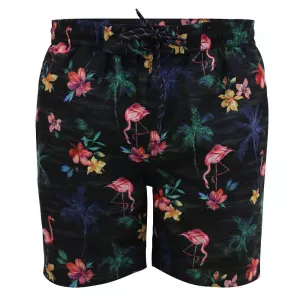 Short de bain tropical noir flamants roses