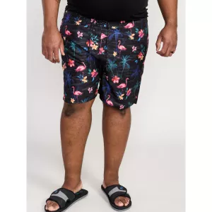 Short de bain tropical noir flamants roses-8XL