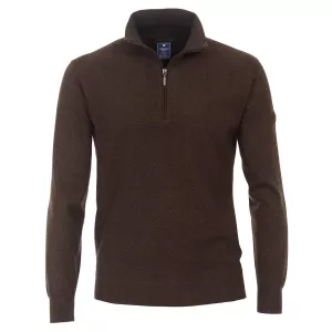 Pull Col zippé manche longue Brun Foncé de 3XL à 6XL