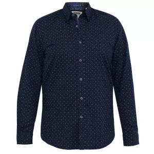 Chemise à points marine petit motif col dissimulé