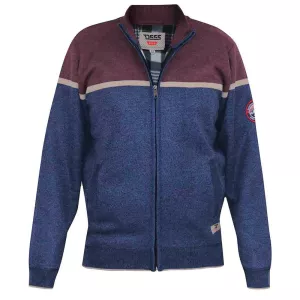 Pull cardigan D555 bicolore bleu et bordeaux 