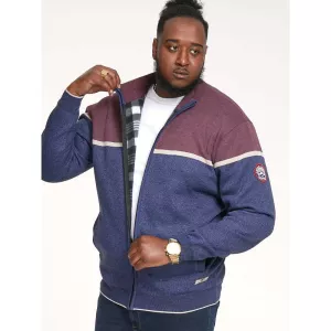 Pull cardigan D555 bicolore bleu et bordeaux -4XL
